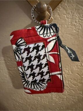 Vera Bradley Red Floral Quilted Card & ID Holder with Houndstooth Accent